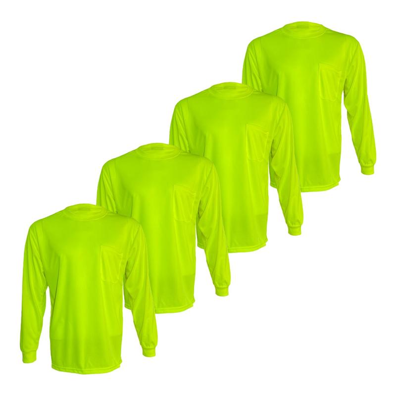 4 SHIRT PACK Hi Vis Long Sleeve Safety Shirt, Quick Dry 100 % Polyester Birdeye mesh   Ultra lightweigh shirt Reflective Thin Pullover Long sleeves ( 4 SHIRTS PER ORDER)