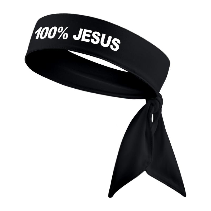 Black 100% JESUS Sport Tie Headband - Soccer Football