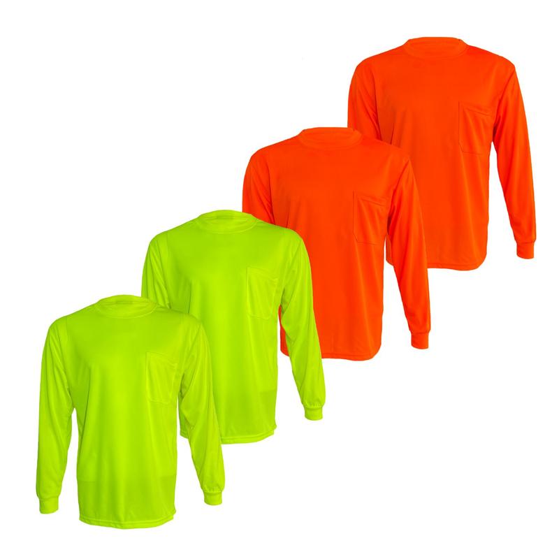 4 SHIRT PACK Hi Vis Long Sleeve Safety Shirt, Quick Dry 100 % Polyester Birdeye mesh   Ultra lightweigh shirt Reflective Thin Pullover Long sleeves ( 4 SHIRTS PER ORDER)