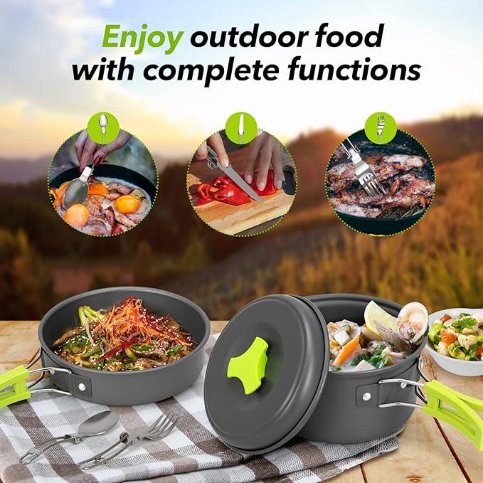 5pcs Camping Cookware Mess Kit,Non-Stick Lightweight Pots Set Portable Outdoor Cookware for Camping Backpacking Hiking Outdoor Cooking and Picnic