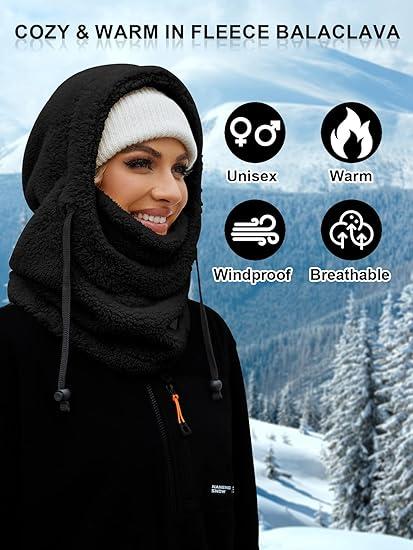 Fleece Ski Mask for Men Women Winter Face Masks Windproof Hooded Scarf Cold Weather Hat Neck Warmer