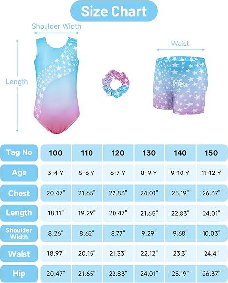 JiAmy Girls Gymnastics Leotards, Glitter Ballet Dance Unitards Biketards Activewear with Short & Hairband for Kids 3-12 Years