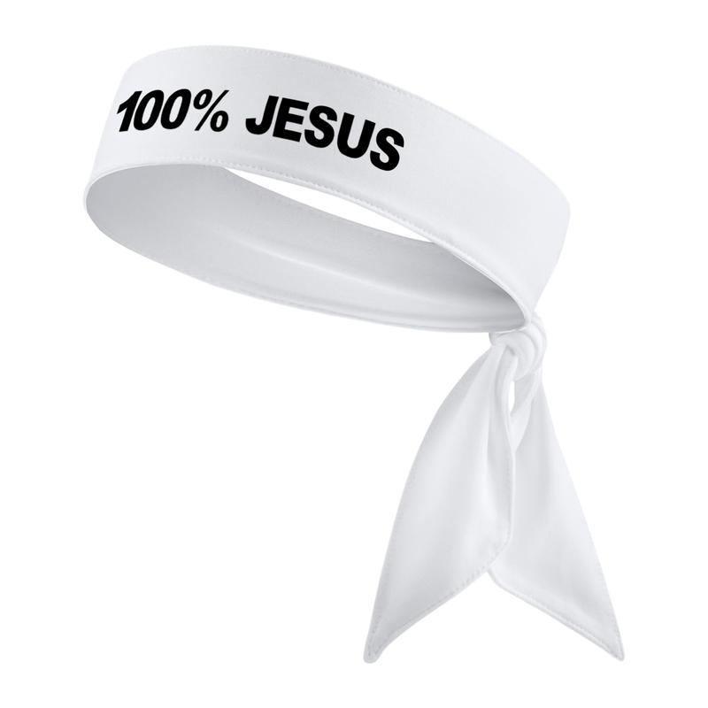 Black 100% JESUS Sport Tie Headband - Soccer Football