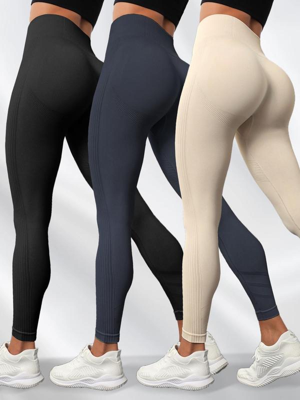 Women's Solid High Waist Sports Leggings, High Stretch Seamless Skinny Pants, High Rise Tummy Control Sporty Yoga Leggings, Ladies Sportswear, Tummy Control