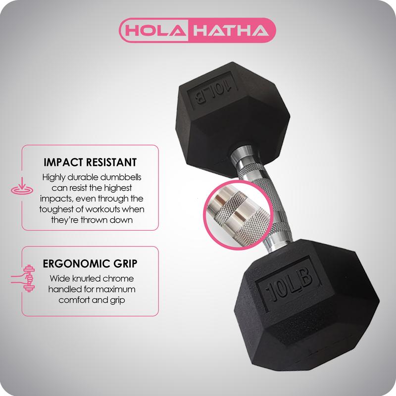 HolaHatha Hexagonal Dumbbell Weight Set with Rack, for Free Hand Strength Training