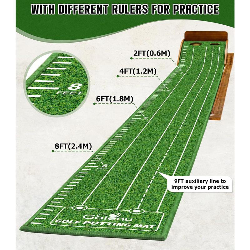 Indoor Outdoor Golf Putting Mat with Durable Wooden Base & Automatic Ball Return, Luxurious Velvet Surface with Lay-Flat Technology - Perfect for Home or Office Practice.