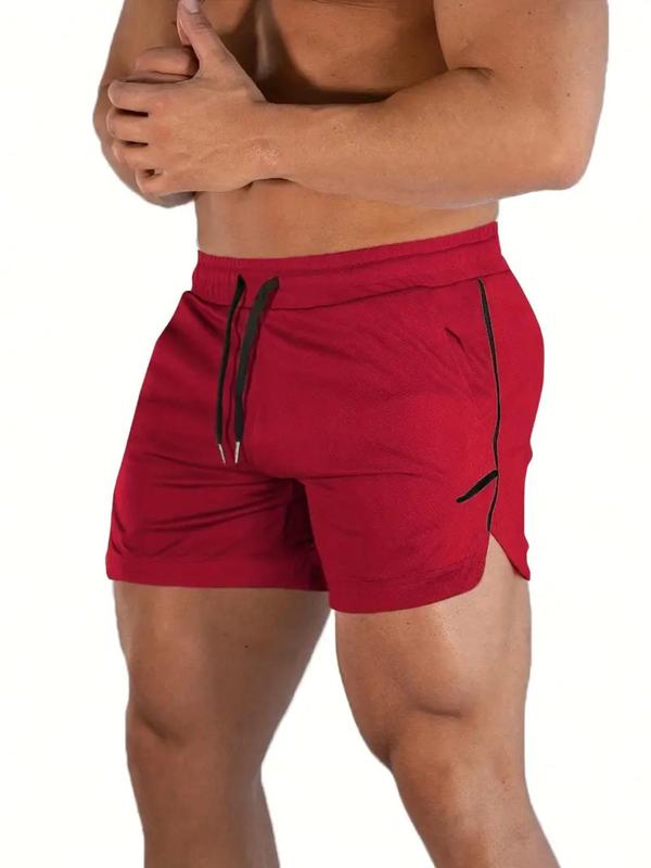 Men's Solid Drawstring Waist Split Hem Mesh Shorts, Regular Fit Casual Breathable Pocket Shorts for Summer, Men's Bottoms for Gym Workout Training Basketball