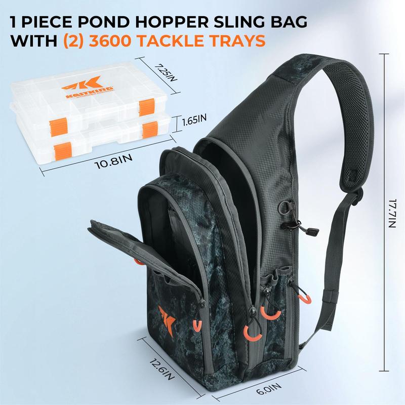 KastKing Pond Hopper Fishing Sling Tackle Storage Bag with 2 Tackle Boxes - Lightweight Backpack for Fishing, Hiking, Hunting, and Camping