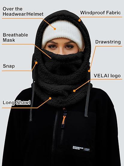 Fleece Ski Mask for Men Women Winter Face Masks Windproof Hooded Scarf Cold Weather Hat Neck Warmer