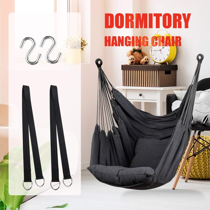 Hammock Chair Hanging Rope Swing, Max 300 Lbs Hanging Chair with Pocket & Durability  for Outdoor, Home, Bedroom, Patio, Yard (Pillows NOT Included,Dark Gray)