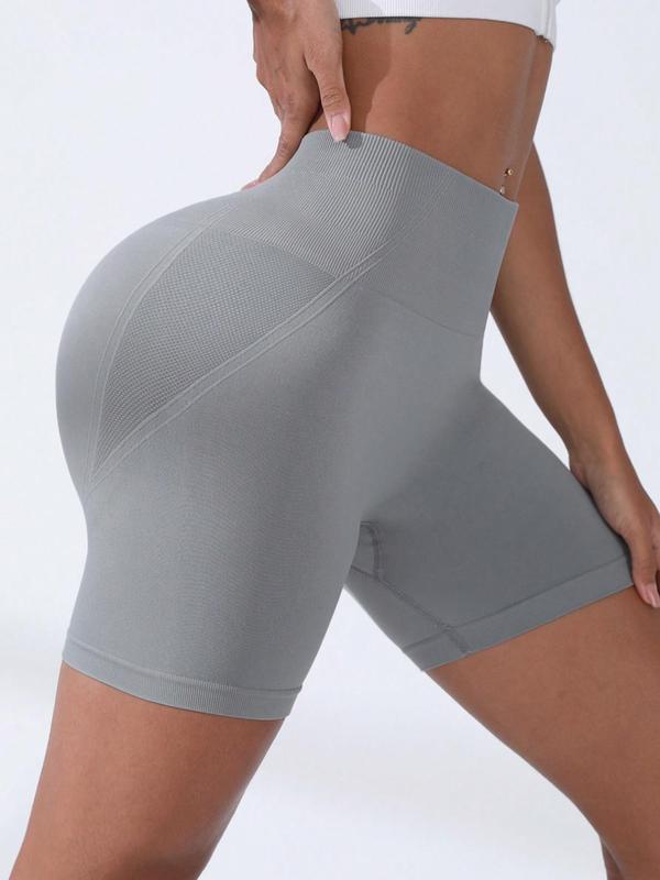 Women's Solid High Waist Sports Shorts, Breathable Comfort Seamless High Stretch Yoga Leggings, Ladies Sportswear Gym Shorts for Indoor Outdoor Wear