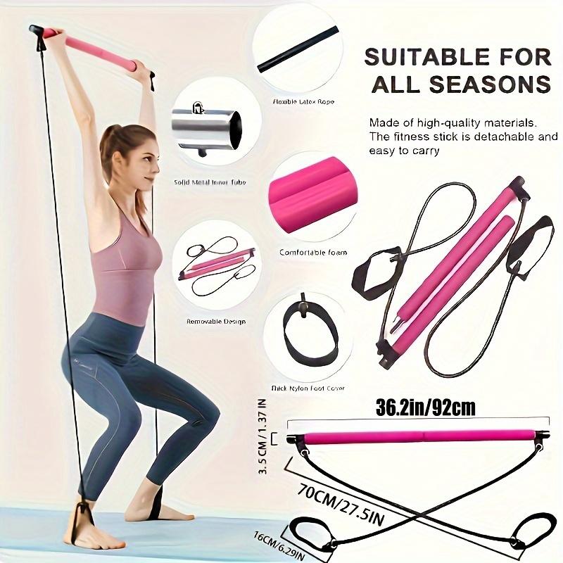 1 PCs Multifunctional Pilates Bar Kit-Portable Stainless Steel Exercise Stick with Resistance Band-Perfect for Full Body Workout, Yoga, Squat and Home Gym