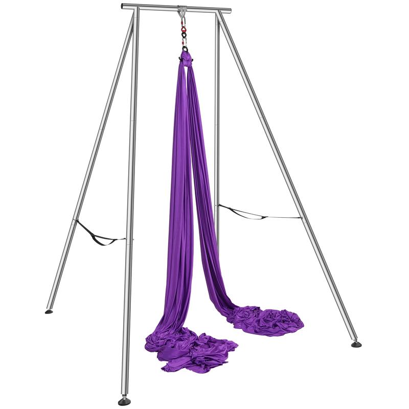 VEVOR Aerial Yoga Frame & Yoga Hammock, 9.67 ft Height Professional Yoga Swing Stand Comes with 13.1 Yards Aerial Hammock, Max 551.15 lbs Load Capacity Yoga Rig for Indoor Outdoor Aerial Yoga, Purple