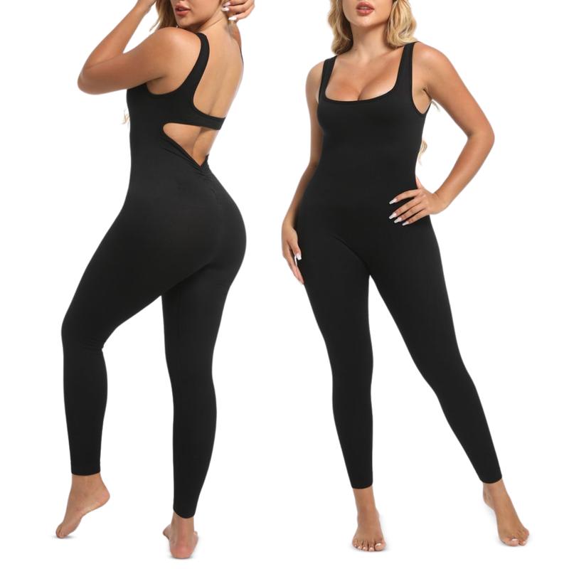 Soo Slick Sleeveless Scrunch Butt Yoga Jumpsuit: Backless, tummy control design with a stylish flared fit. Perfect for workouts and casual outings!