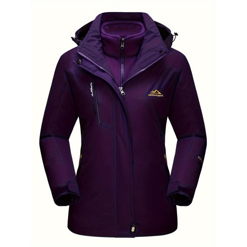 3-in-1 Water Resistant Women's Winter Coat Snow Ski Jacket Fleece Lined Parka Windproof Hiking Hooded Multi-pocket Winter Camping Parka Wear Resistant Snowboarding Warm Fleece Jacket