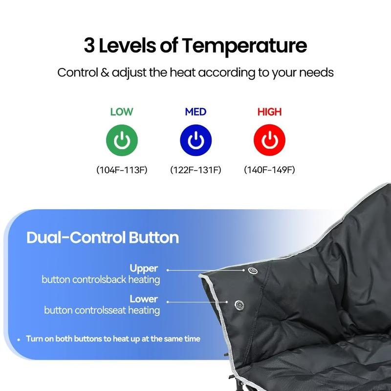 [The Best Item] Docred Heated Camping Chair w Lumbar Support,Adults Padded Portable Camping Chair Outdoor Heated Chair, Carry Bag, Black