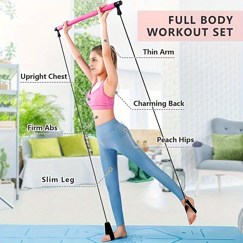 1 PCs Multifunctional Pilates Bar Kit-Portable Stainless Steel Exercise Stick with Resistance Band-Perfect for Full Body Workout, Yoga, Squat and Home Gym