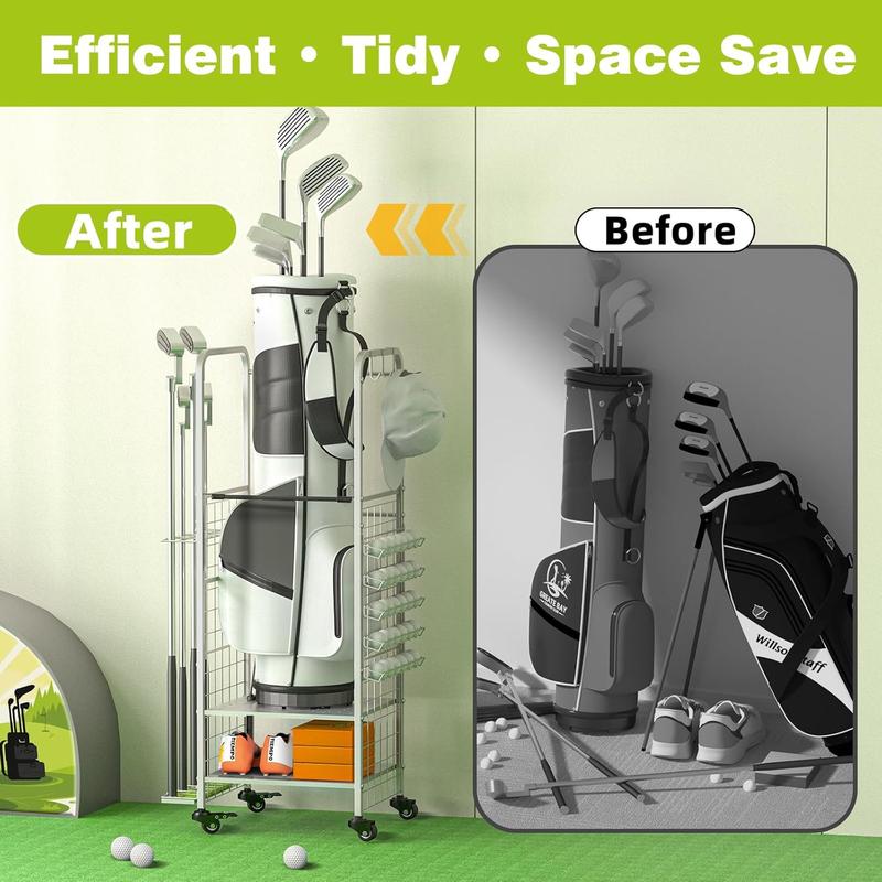 Golf Bag Storage Garage Organizer,Golf Bag Organizer, Golf Club Rack and Golf Equipment Accessories Rack, Golf Bag Stand for Garage, Club, Shed, Basement