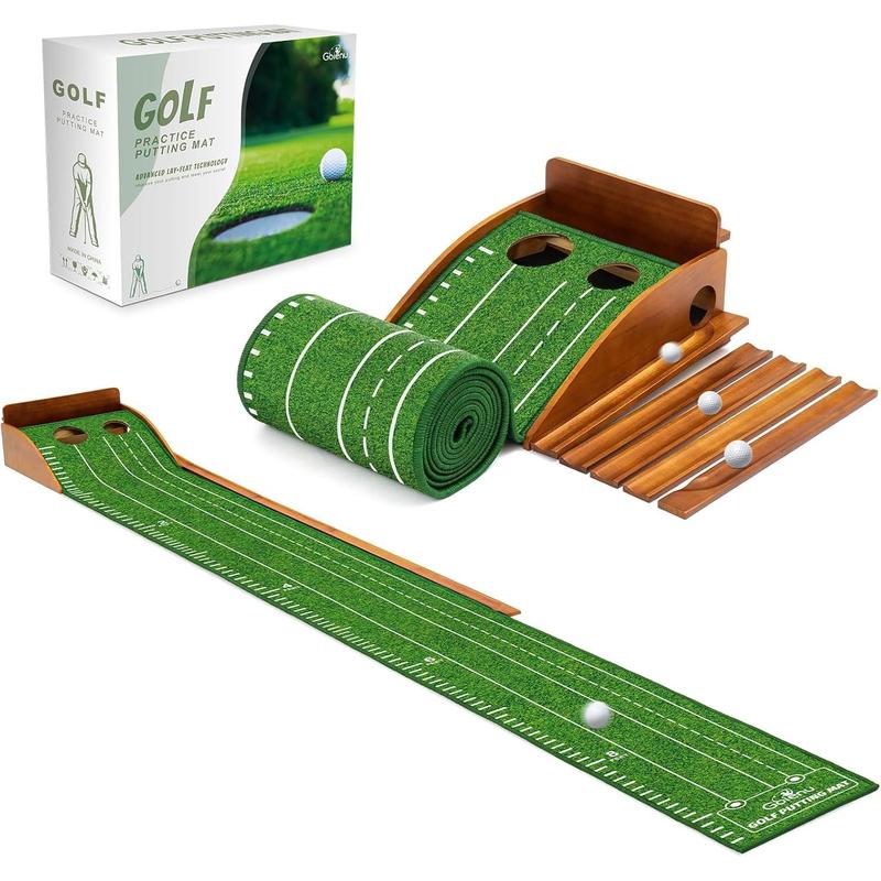 Indoor Outdoor Golf Putting Mat with Durable Wooden Base & Automatic Ball Return, Luxurious Velvet Surface with Lay-Flat Technology - Perfect for Home or Office Practice.