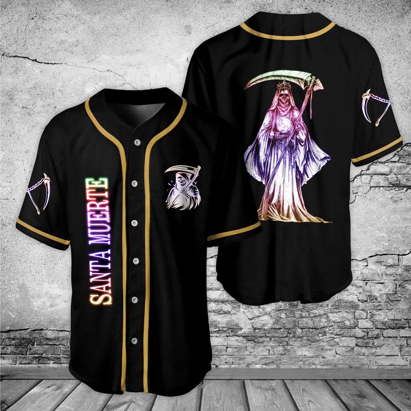 Santa Muerte Baseball Jersey Mexican Jersey Shirt Jersey For Him For Her Style Button Down