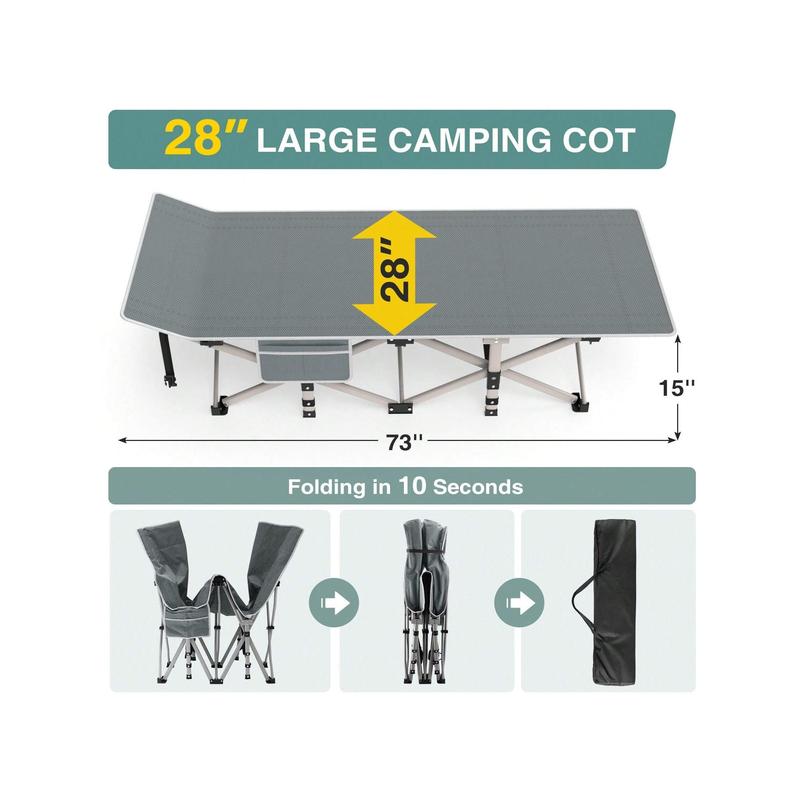 New 28In Folding Camping Cot For Adult, Pearl Cotton Pad Portable Sleeping Cot With Mattress, Outdoor Heavy Duty Cot Bed For Camp With Carry Bag For Home, Office, Camp, Travel, Vacation(Max Loading 500lbs)