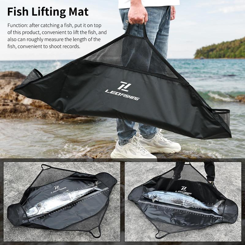 Fishing Tournament Weigh in Fish Bag, Folding Weigh Sling Fish Bag with Strong Nylon Handles & Ruler, Tournament Fish Bags, Fishing Accessories