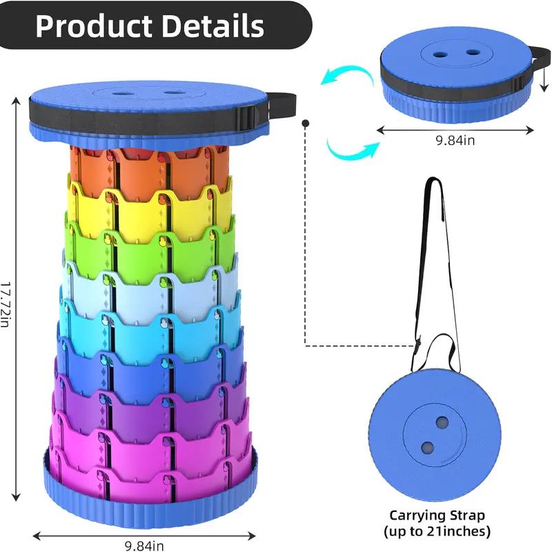 Upgraded collapsible stool, portable stool, height-adjustable stool, maximum load capacity of 500 lbs, non-slip bottom, suitable for outdoor picnics, camping, gardening, fishing, hiking, and barbecues