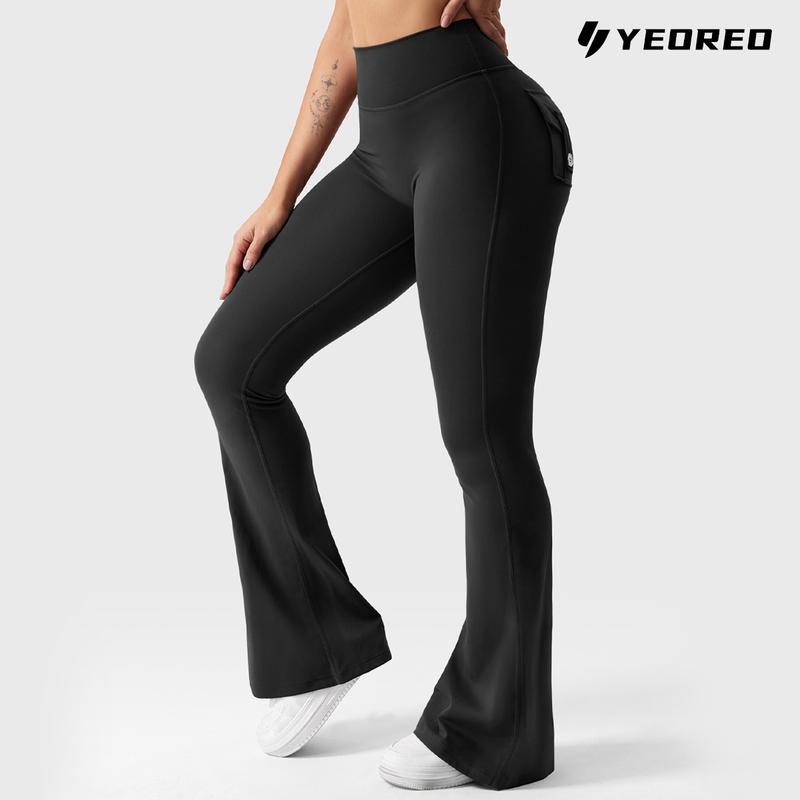 YEOREO Women's Flared Leggings with Pockets Women's Fitness Leggings Butt Lifting Fitness Yoga Leggings exercise pants activewear outdoor athletic