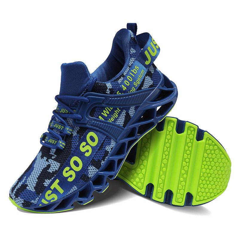 Trendy Knit Type Running Shoes for Men - Blade Type Shoe Sole Sneakers with Shock Absorption Comfy Non Slip Lace Up Shoes for Outdoor Activities