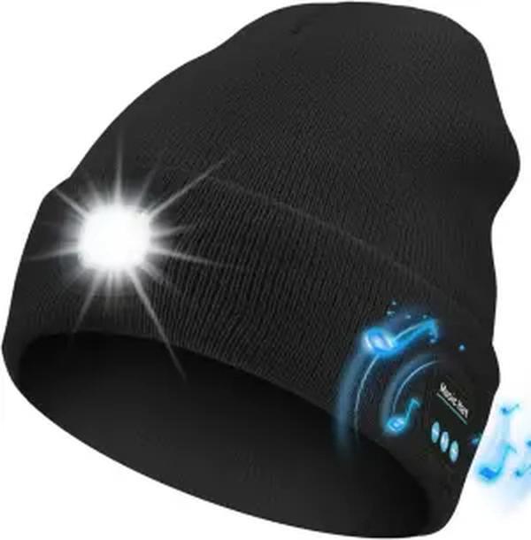 Bluetooth Beanie with LED Headlight and Removable Speakers, USB Rechargeable Knit warm winter Hat balaclava Hat for Music and Calling, sport,outdoor,Unisex Christmas Birthday Gift