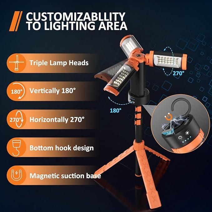 2025 Upgraded Portable Camping Light with Stand, Rechargeable 10000 Mah Camping Light with Stand, Waterproof Tent Lights for Camping, Telescopic Camping Light Stand, Outdoor Camping Light Telescopic for Camping, for Power Outages, Hiking, Fishing