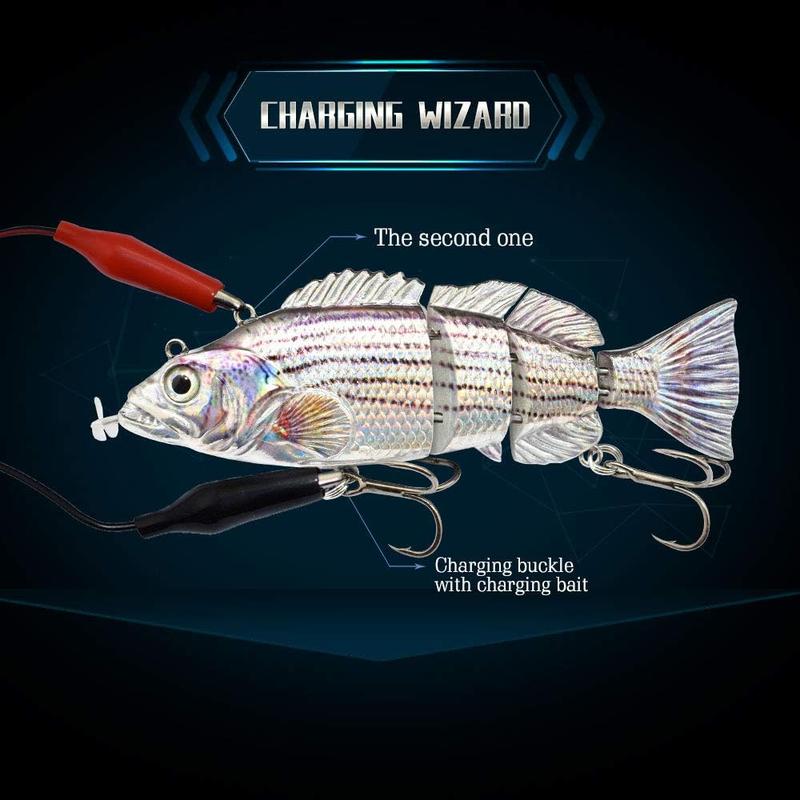 HADORAM Robotic Swimming Lure 5.1” Electric Fishing Lure 4 Segment Jointed Swimbait USB Rechargeable Robotic Lure for Bass Trout Pike