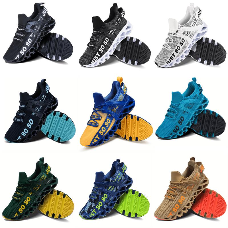 Trendy Knit Type Running Shoes for Men - Blade Type Shoe Sole Sneakers with Shock Absorption Comfy Non Slip Lace Up Shoes for Outdoor Activities