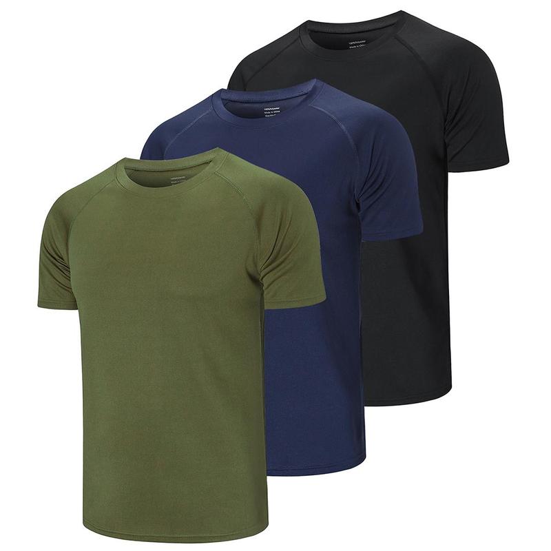 5 3 Pack Running Top Men Casual Shirts Workout Plain Gym Moisture Wicking Active Athletic Short Sleeve T-Shirts