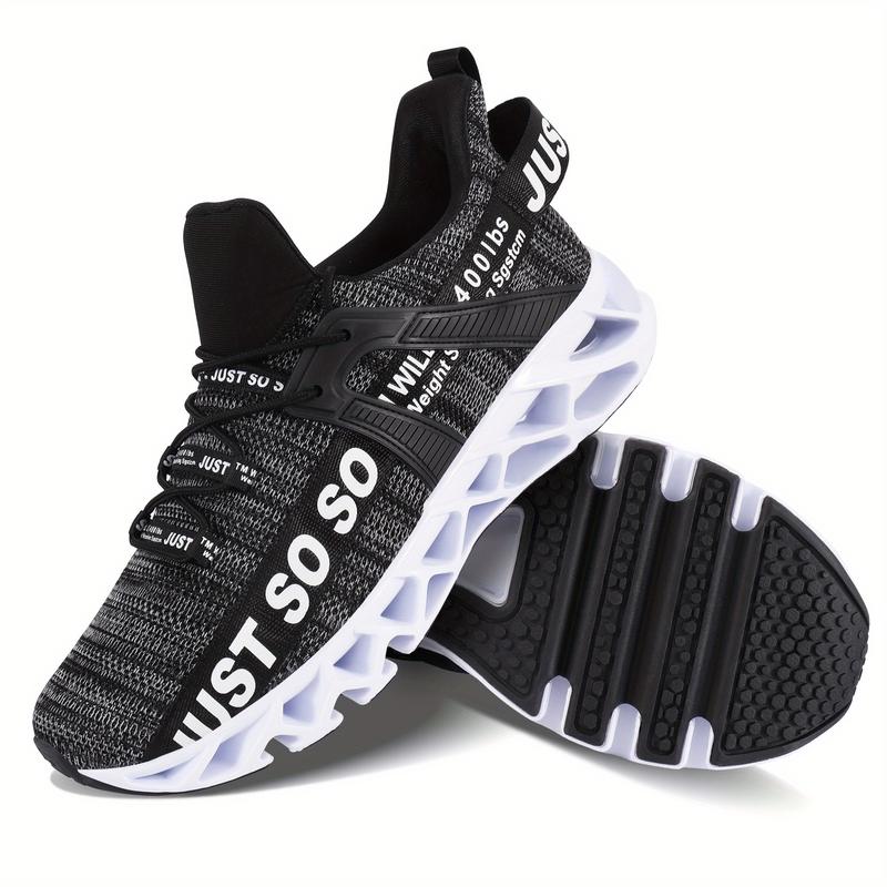 Trendy Knit Type Running Shoes for Men - Blade Type Shoe Sole Sneakers with Shock Absorption Comfy Non Slip Lace Up Shoes for Outdoor Activities