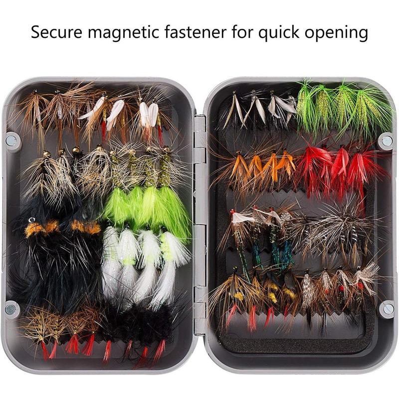 Fly Fishing Flies Kit Fly Assortment Trout Bass Fishing with Fly Box, 36 64 72 76 80 96pcs with Dry Wet Flies, Nymphs, Streamers, Popper