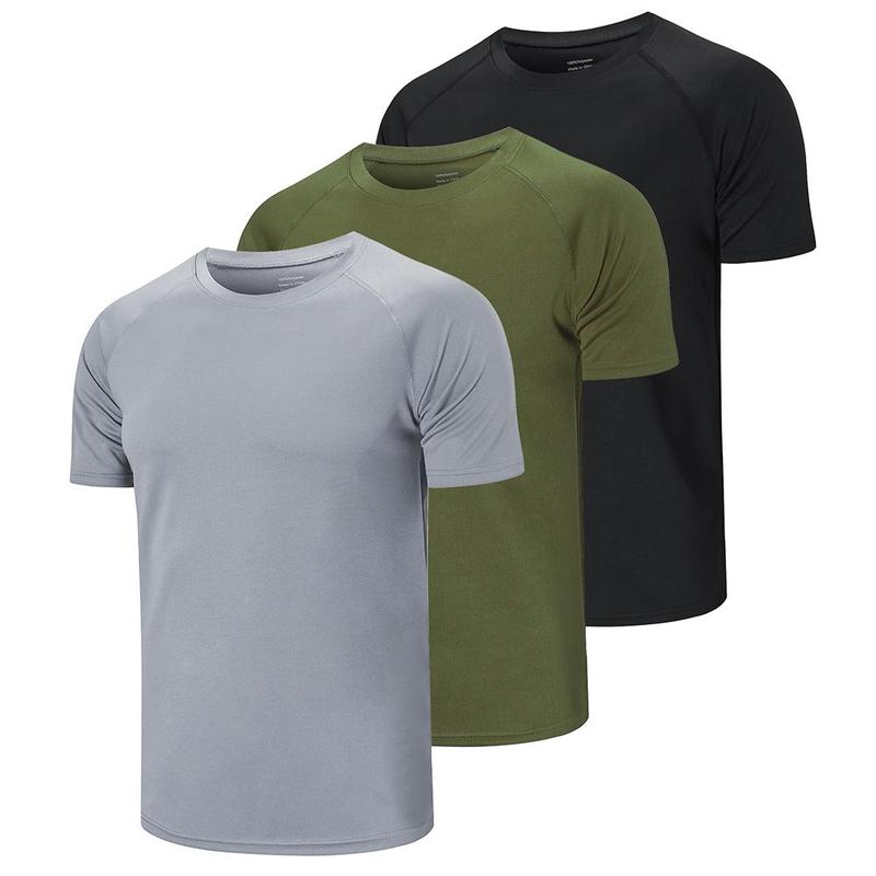 5 3 Pack Running Top Men Casual Shirts Workout Plain Gym Moisture Wicking Active Athletic Short Sleeve T-Shirts