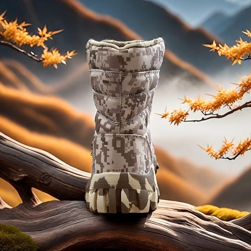 Men's High-Top Camouflage Hiking Boots-Waterproof, Non-Slip, Durable and Comfortable for Outdoor Use | Cross-Season Wear-Resistant Sole, Lace-up