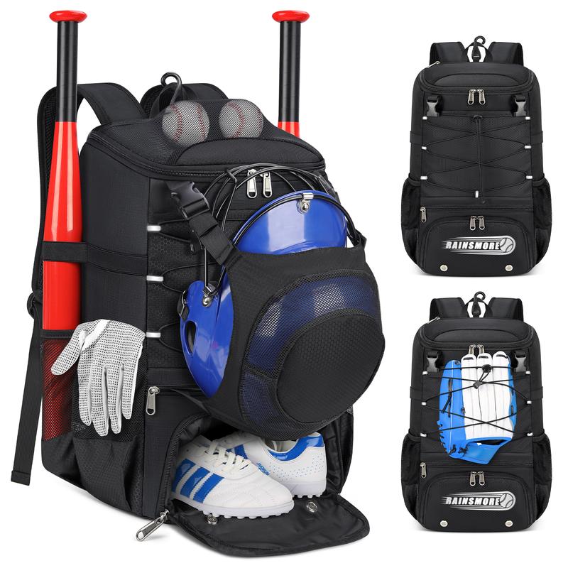 Baseball Bag for Youth & Adult Lightweight Softball Bat Bag with Shoe Compartment, External Helmet Holder and Fence Hook Waterproof Baseball Backpack Hold T-Ball, Bat and Softball Equipment