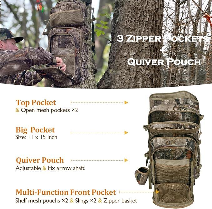 Hunting Backpack for Men and Women NEW VIEW Camo Bow , Saddle Hunting Back Pack with Bow Holder, Elk and Deer Hunting Bag