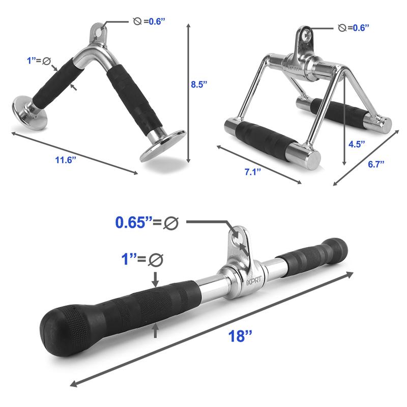 XPRT Pull Down Attachment Set of 3 W BAR - Cable Machine Accessories for Home Gym - Made of Heavy Duty Solid Steel- V Handle+V Shaped Bar+ Straight Bar