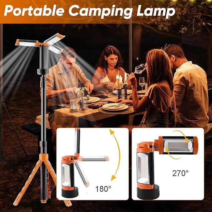 2025 Upgraded Portable Camping Light with Stand, Rechargeable 10000 Mah Camping Light with Stand, Waterproof Tent Lights for Camping, Telescopic Camping Light Stand, Outdoor Camping Light Telescopic for Camping, for Power Outages, Hiking, Fishing