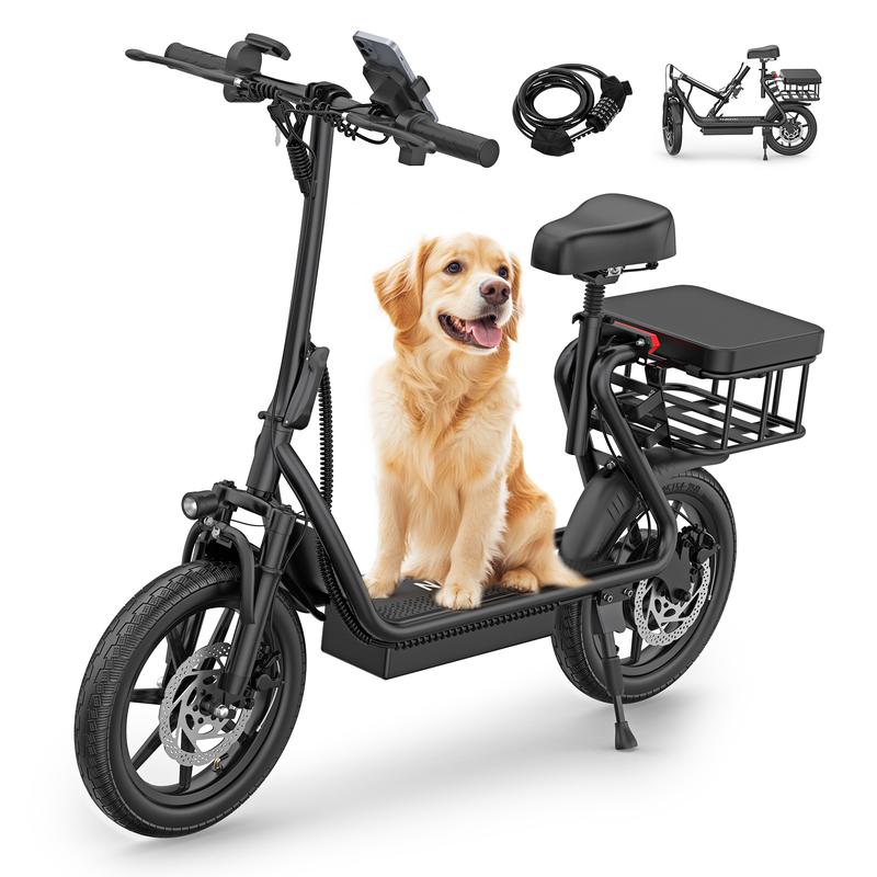 AOVOPRO ESBS & ESBS PRO Electric Scooter for Adults with Seat, Peak Motor 500W-750W, Top Speed ​​22mph, Driving Range 27-62 Miles Pet-friendly Design with Rear Basket,