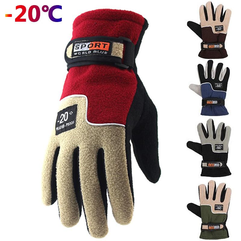 -20℃ Winter Warm Fleece Gloves Men Thermal Cycling Snow Thick Gloves Polar Fleece Mittens For Male Snow Sports Windproof Gloves Coldproof Outdoor Fleece Gloves