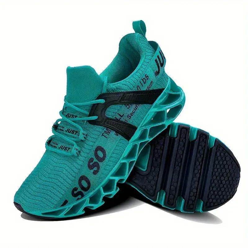 Trendy Knit Type Running Shoes for Men - Blade Type Shoe Sole Sneakers with Shock Absorption Comfy Non Slip Lace Up Shoes for Outdoor Activities