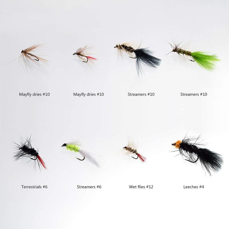 Fly Fishing Flies Kit Fly Assortment Trout Bass Fishing with Fly Box, 36 64 72 76 80 96pcs with Dry Wet Flies, Nymphs, Streamers, Popper