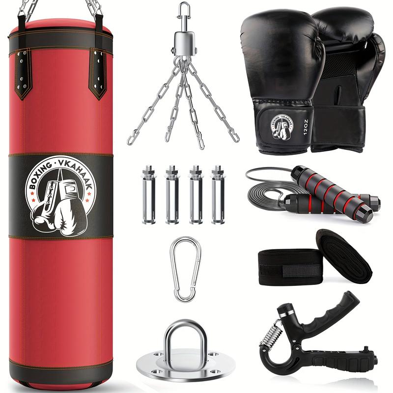 Adult 4-Foot Boxing Sandbag, Unfilled Heavy Boxing Sandbag, Boxing Sandbag Suit, Contains 12 Oz Boxing Glove, Straps, Chain, Ceiling Hook for MMA Free Fight, Boxing, Karate, Muay Thai, Taekwondo