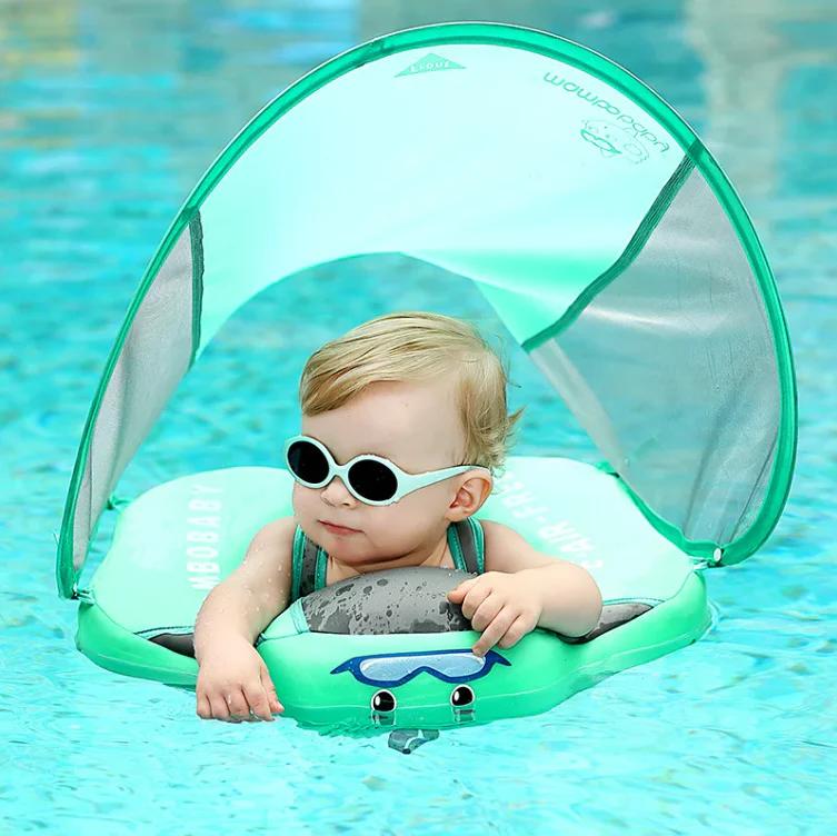 Baby Swimming Float With Canopy Inflatable Infant Floating Ring Kids Swim Pool Accessories Circle Bathing Summer Toys SPU