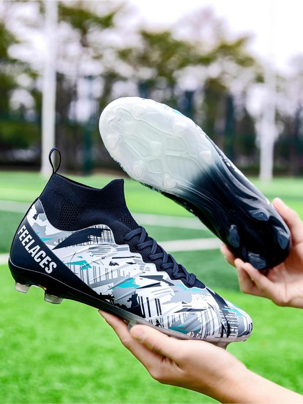 Men's Colorblock Lace Up High Top Football Shoes, Breathable Comfortable Soccer Shoes, Professional Football Cleats, Outdoor Sports Shoes for All Seasons