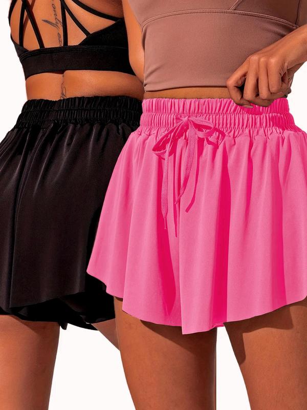 Women's Solid 2 in 1 Drawstring High Waist Sports Skort, Sporty Tie Front Skorts, Ladies Sportswear for Tennis Pickleball Yoga Gym Workout for Women, Women Sport & Outdoor Gym Shorts, Gym Clothing